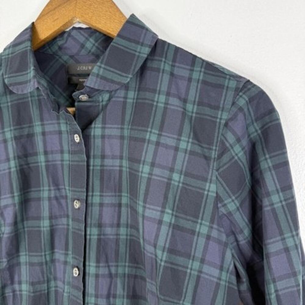 J Crew Plaid Perfect Top 6 Blue Green Cotton Button Up Long Sleeve Shirt Womens